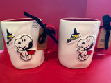 Rae Dunn 2024 Peanuts Dble Sided Snoopy Halloween Mugs -"Caution I Bite" Set of 2