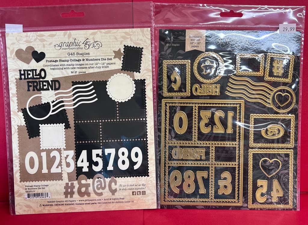 Graphic 45 Postage Stamp Collage & Numbers Die Set