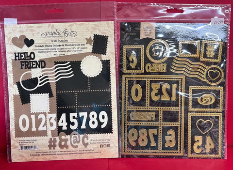 Graphic 45 Postage Stamp Collage & Numbers Die Set